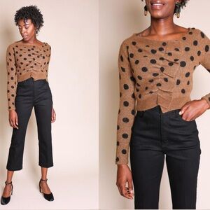 Rachel Comey Embrace Alpaca Wool Blend Sweater Knit Polka Dot Crop M Tan Camel